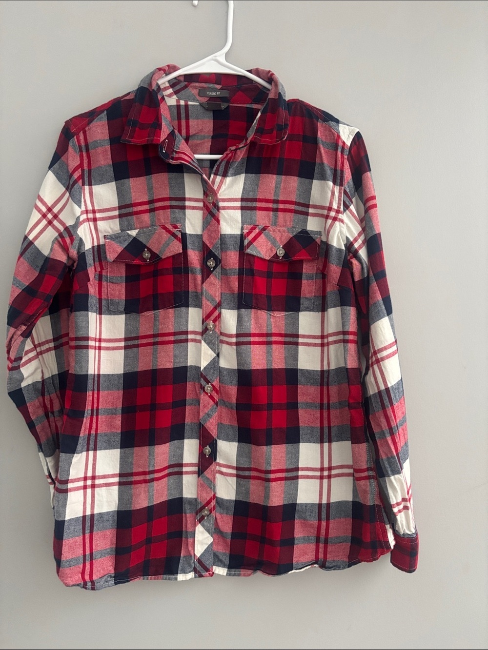 Eddie Bauer Red Black and White Plaid Button-Down Shirt - Women's